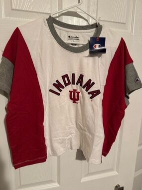 Champion Indiana University Colorblock Tee - White, Red & Gray - cropped